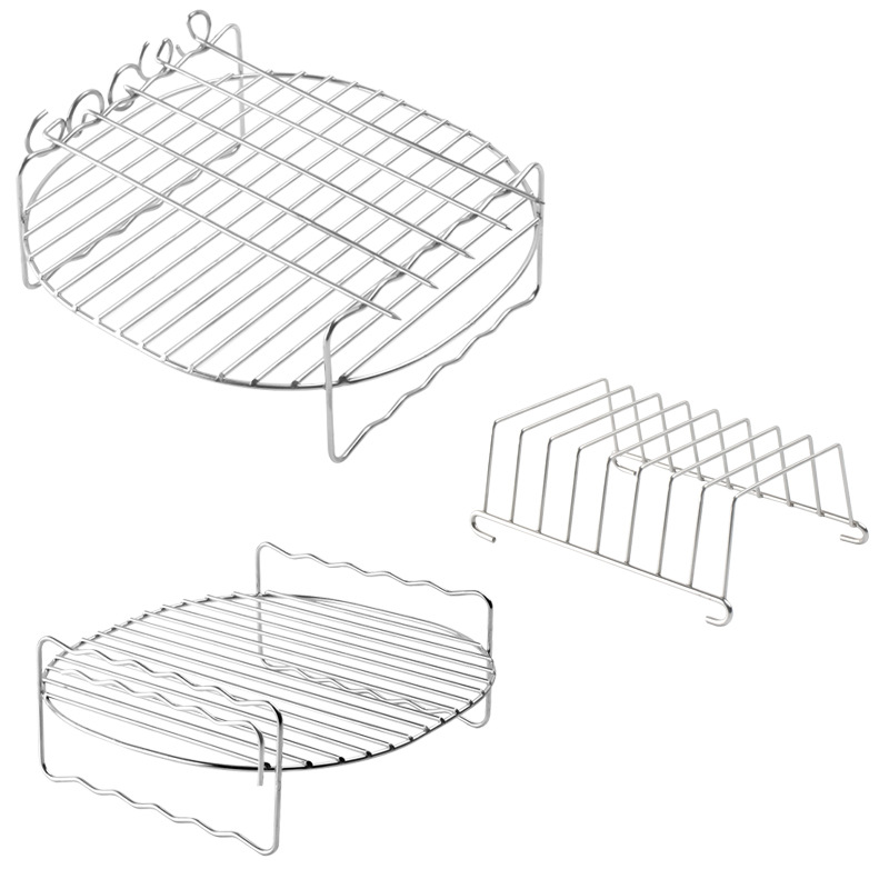 Airfryer Accessories Set 3-piece - Stainless Steel - Grill Rack with Skewers & Bread Rack - Universal - Silver - Image 1