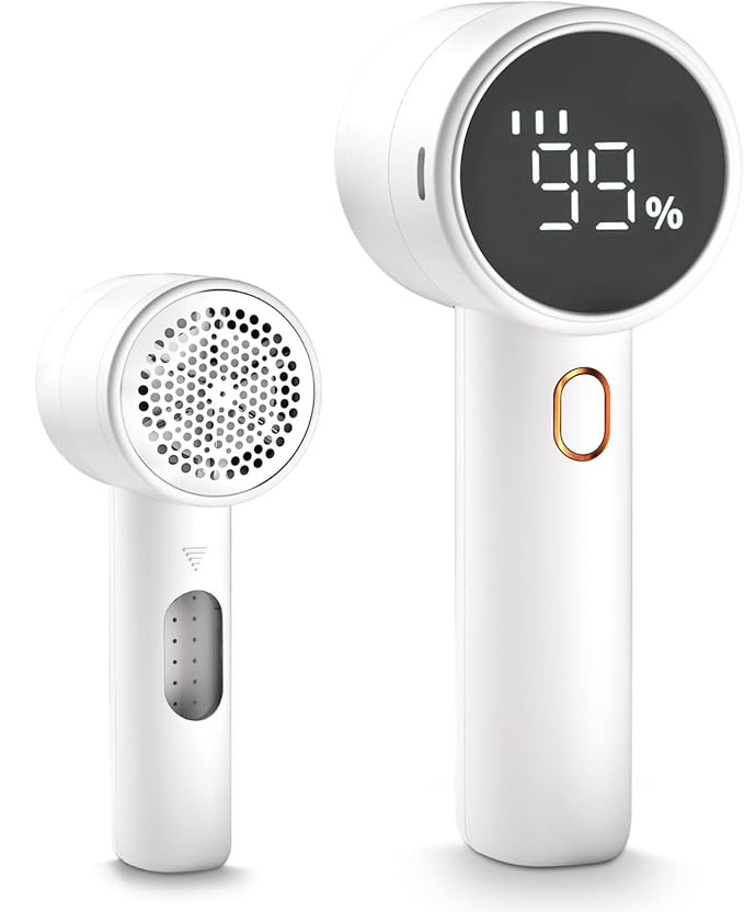 Electric Lint Remover - Rechargeable Lint Shaver - With LED Display - 3 Speeds - Sweater Depiller - White - Image 1