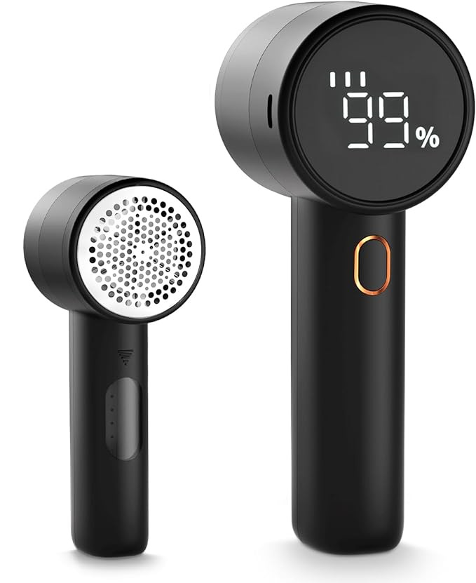 Electric lint remover - Rechargeable lint shaver - With LED display - 3 speeds - Sweater depiller - black - Image 1