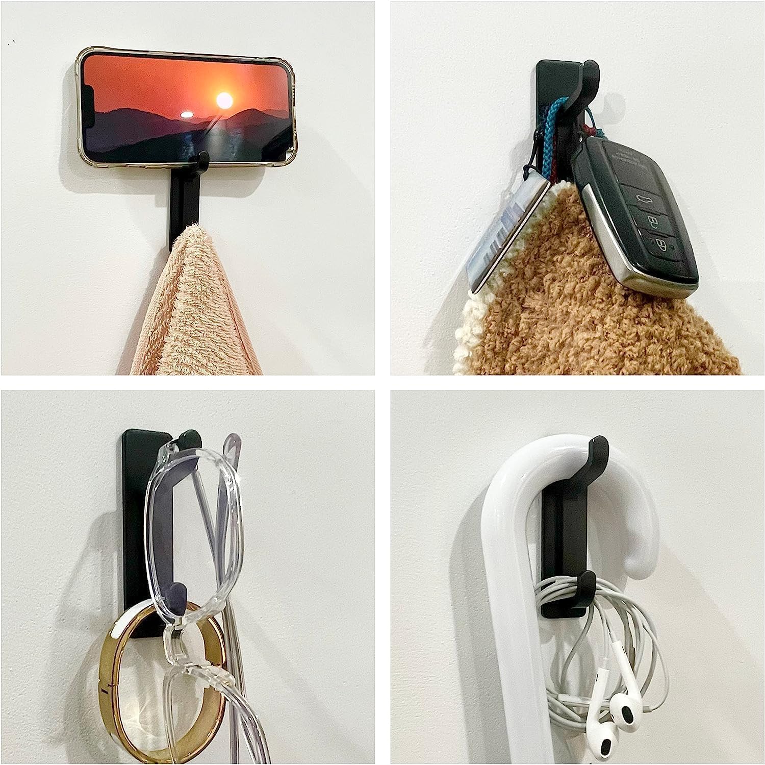 Black Towel Hooks - Set of 6 - Self-Adhesive Wall Hooks - No Drilling Required - For Bathroom & Kitchen - Image 3