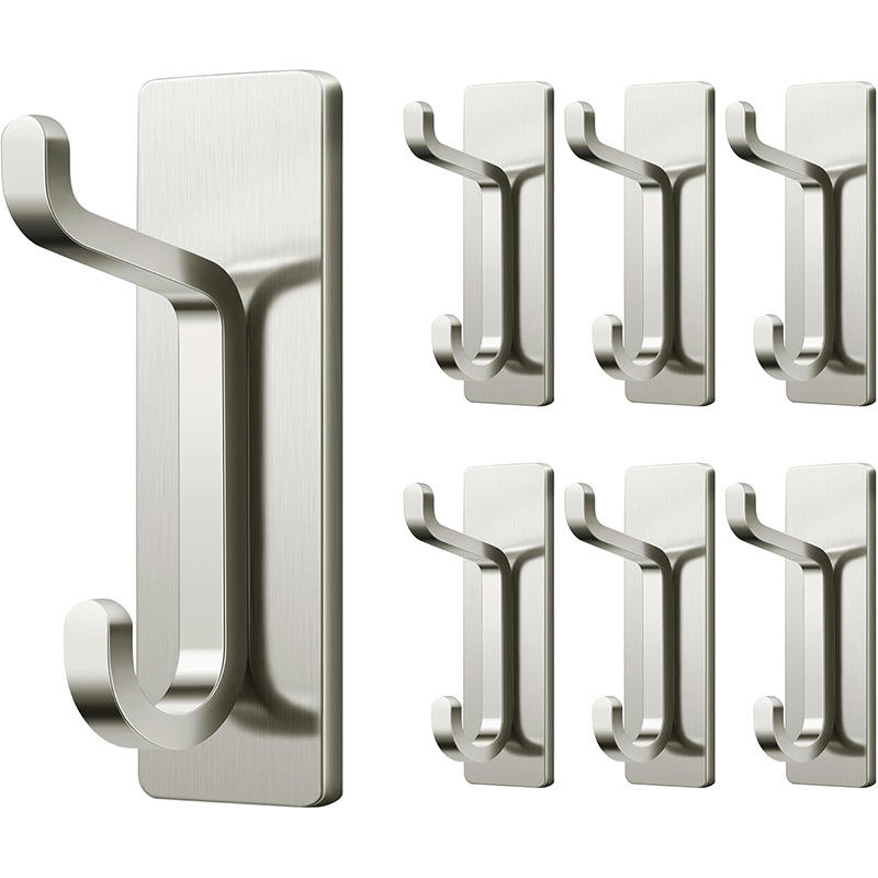 Silver Towel Hooks - Set of 6 - Self-Adhesive Wall Hooks - No Drilling Required - For Bathroom & Kitchen - Image 1