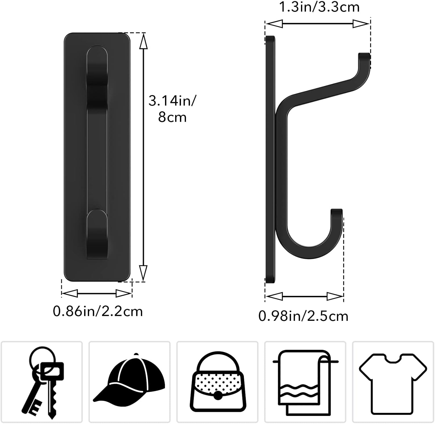 Silver Towel Hooks - Set of 6 - Self-Adhesive Wall Hooks - No Drilling Required - For Bathroom & Kitchen - Image 2