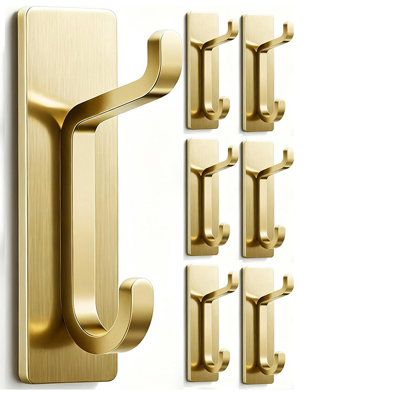 Towel Hooks Gold - Set of 6 - Self-Adhesive Wall Hooks - No Drilling - For Bathroom & Kitchen - Image 1