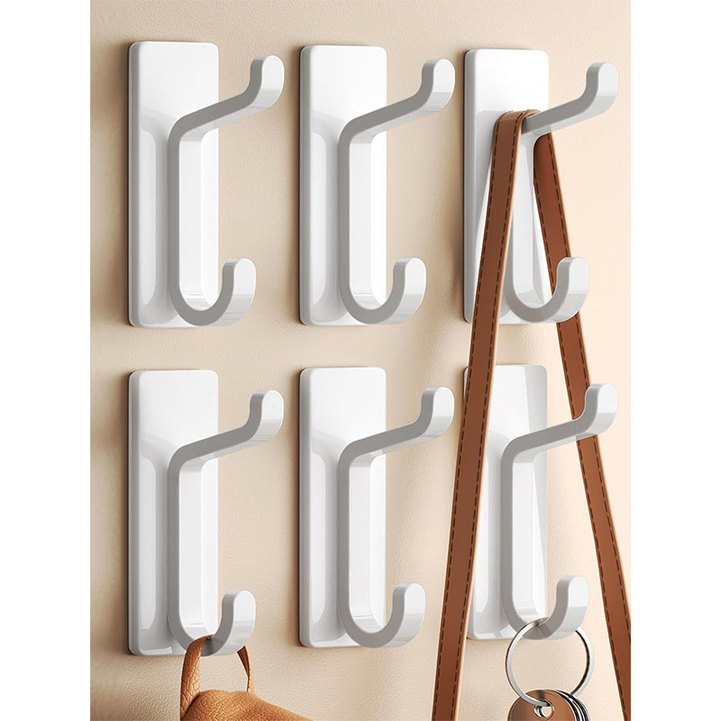 White Towel Hooks - Set of 6 - Self-Adhesive Wall Hooks - No Drilling Required - For Bathroom & Kitchen - Image 1