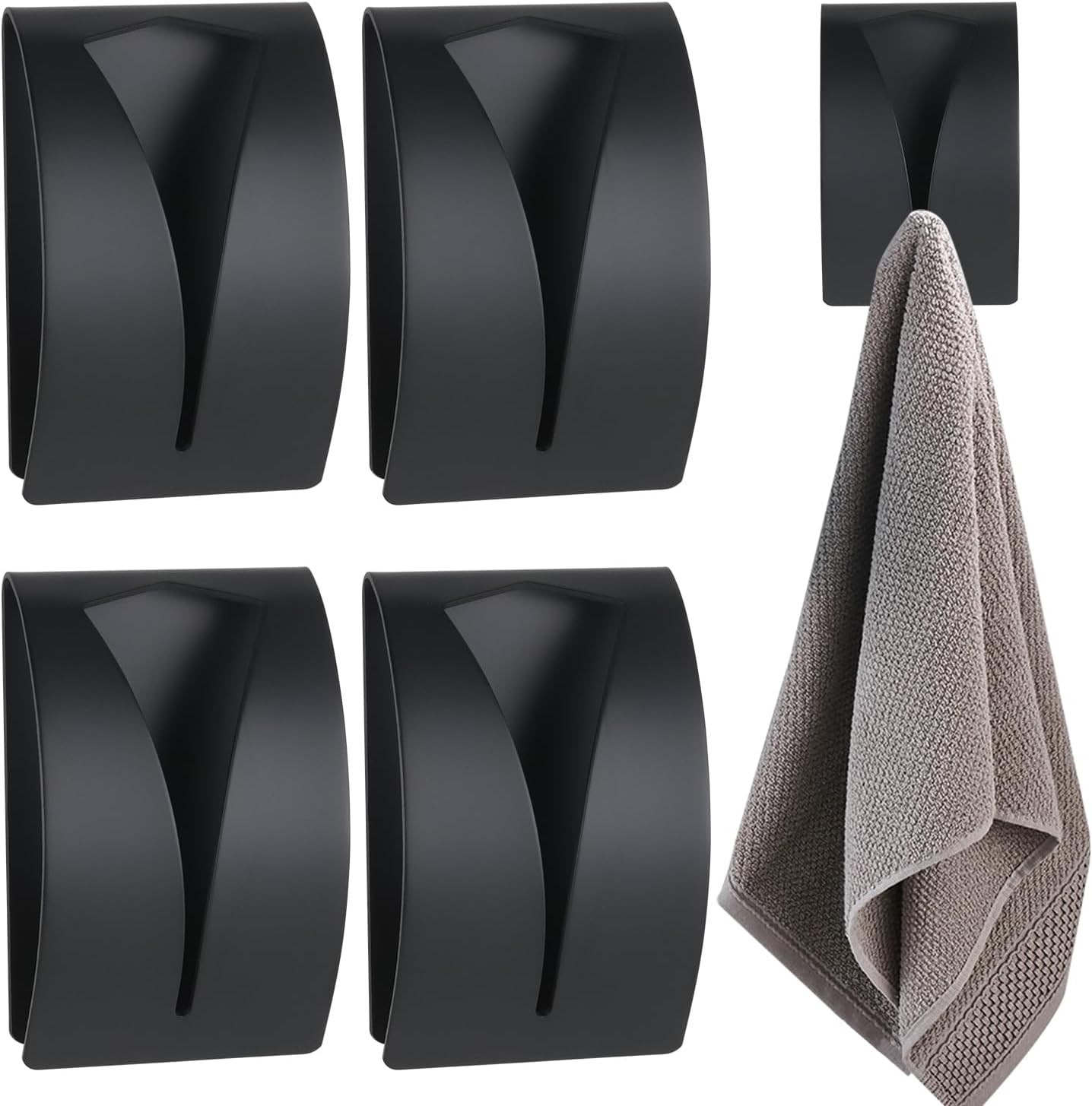 Black Towel Clip - Set of 4 - Stainless Steel - Self-Adhesive Tea Towel Holders - Wall Hooks for Kitchen - Image 2