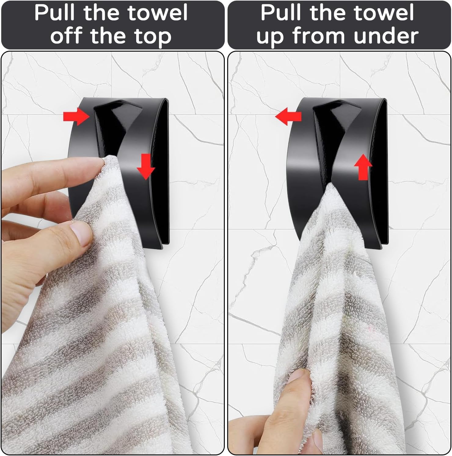 Black Towel Clip - Set of 4 - Stainless Steel - Self-Adhesive Tea Towel Holders - Wall Hooks for Kitchen - Image 3