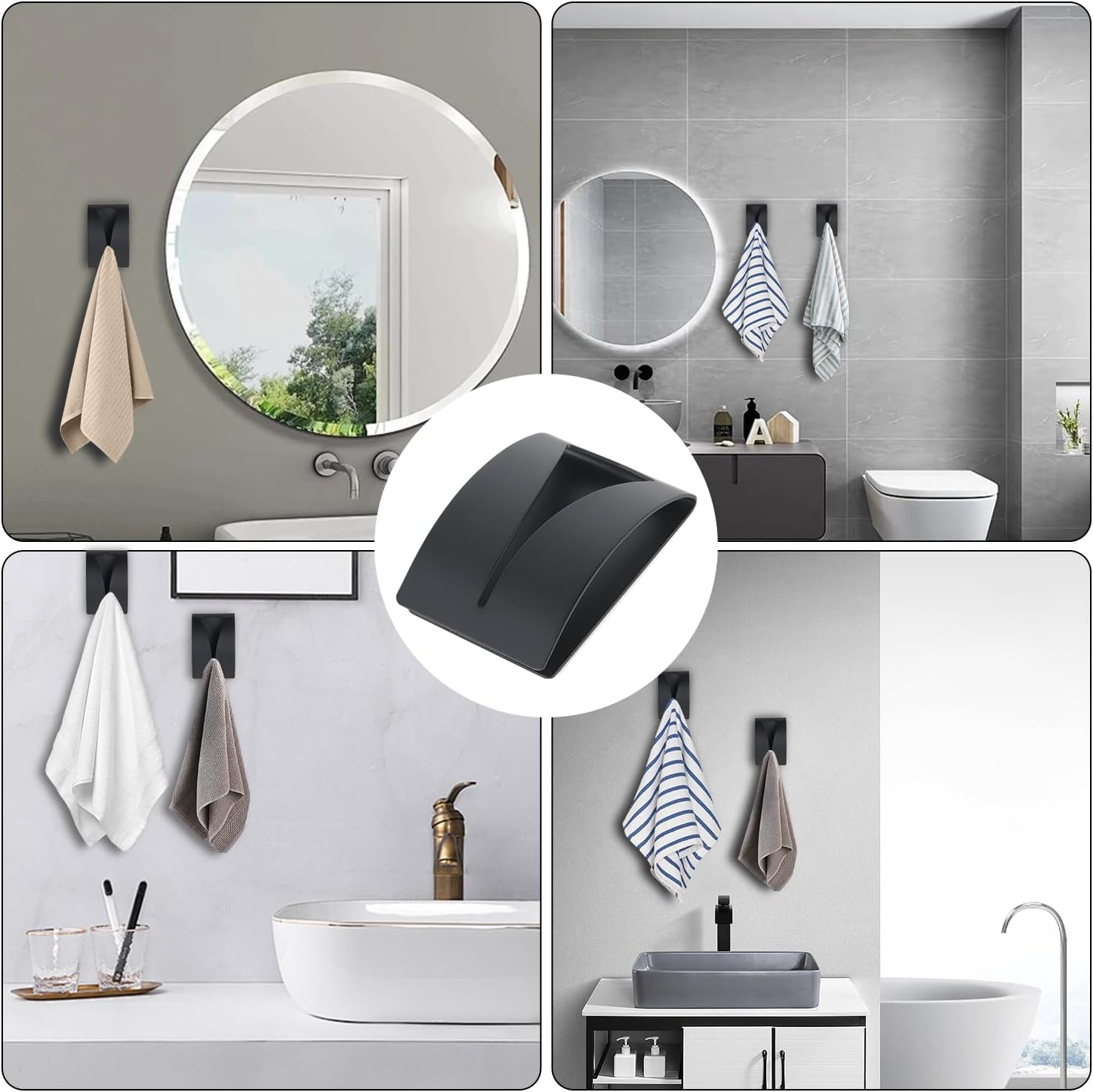 Black Towel Clip - Set of 4 - Stainless Steel - Self-Adhesive Tea Towel Holders - Wall Hooks for Kitchen - Image 4