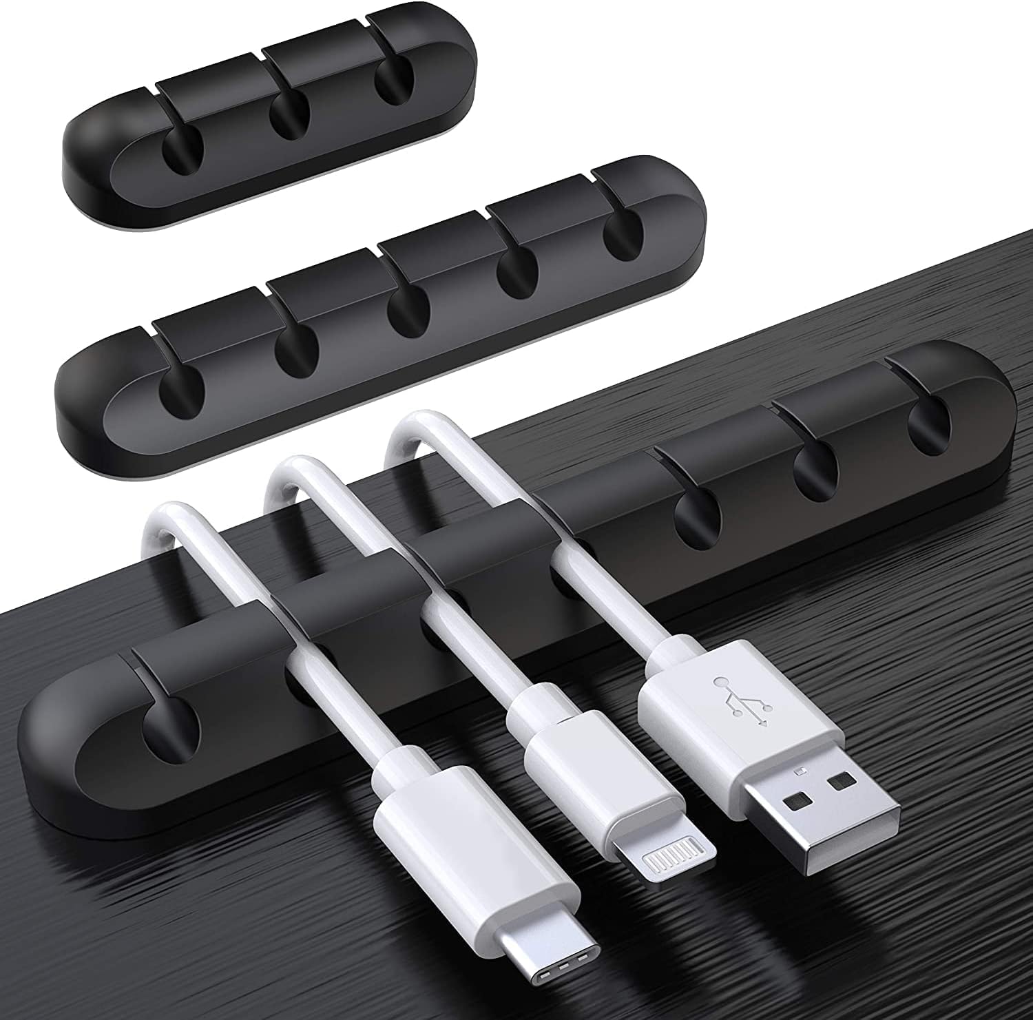 Black Cable Clips - Set of 3 - Self-Adhesive Cable Holders - Cable Management for Desk & Office - Image 1
