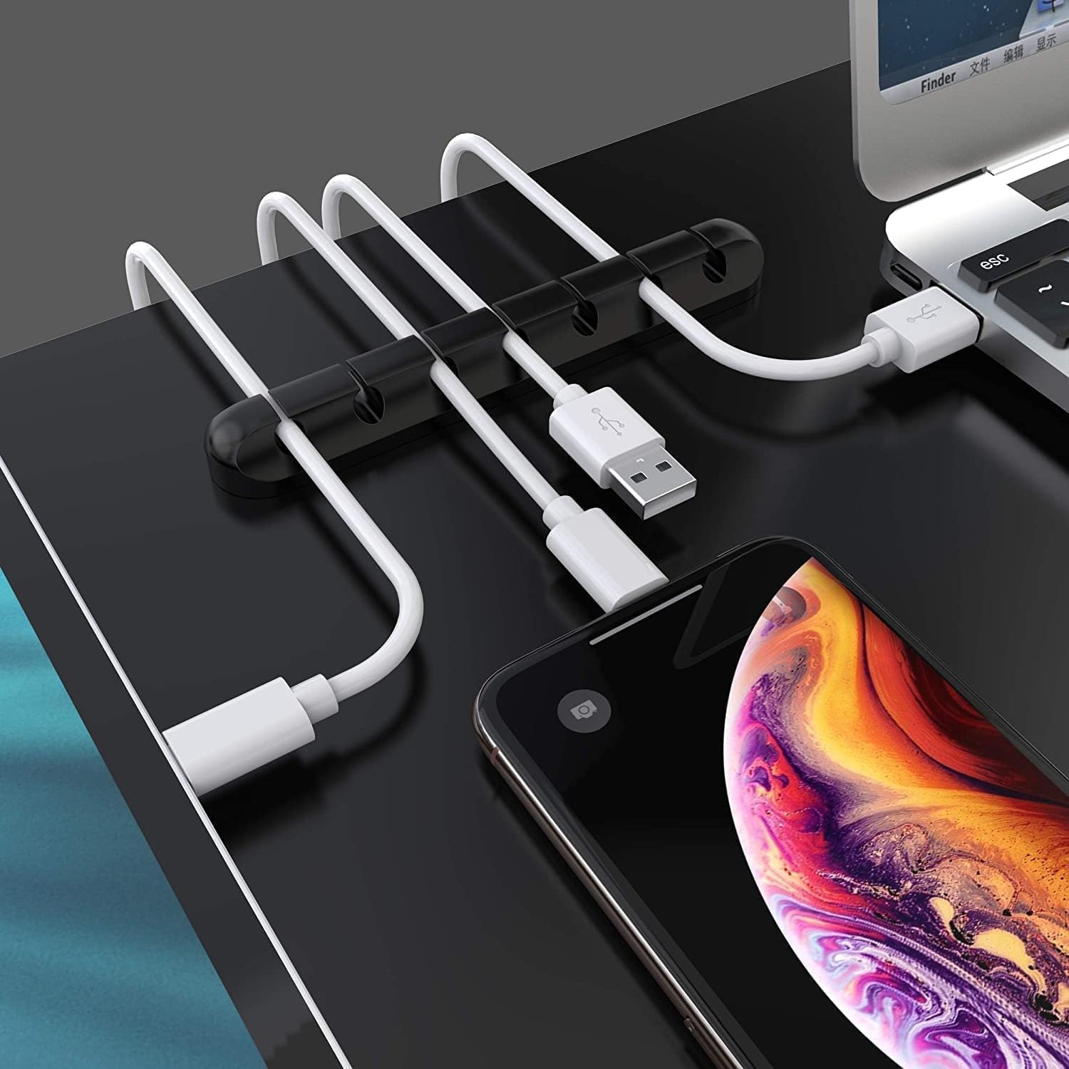 Black Cable Clips - Set of 3 - Self-Adhesive Cable Holders - Cable Management for Desk & Office - Image 3
