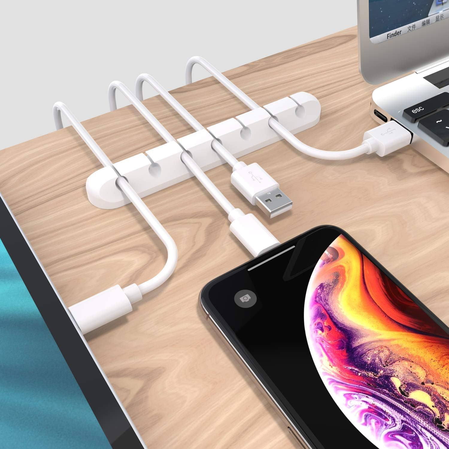 White Cable Clips - Set of 3 - Self-Adhesive Cable Holders - Cable Management for Desk & Office - Image 2