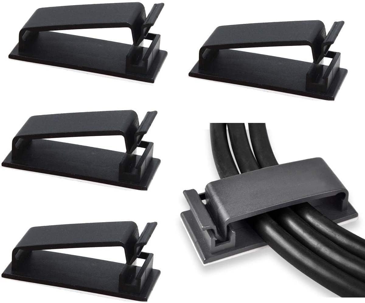 Adjustable Cable Clamps Black - Set of 50 - Self-Adhesive Cable Clips - Cable Management for Desk & TV - Image 1
