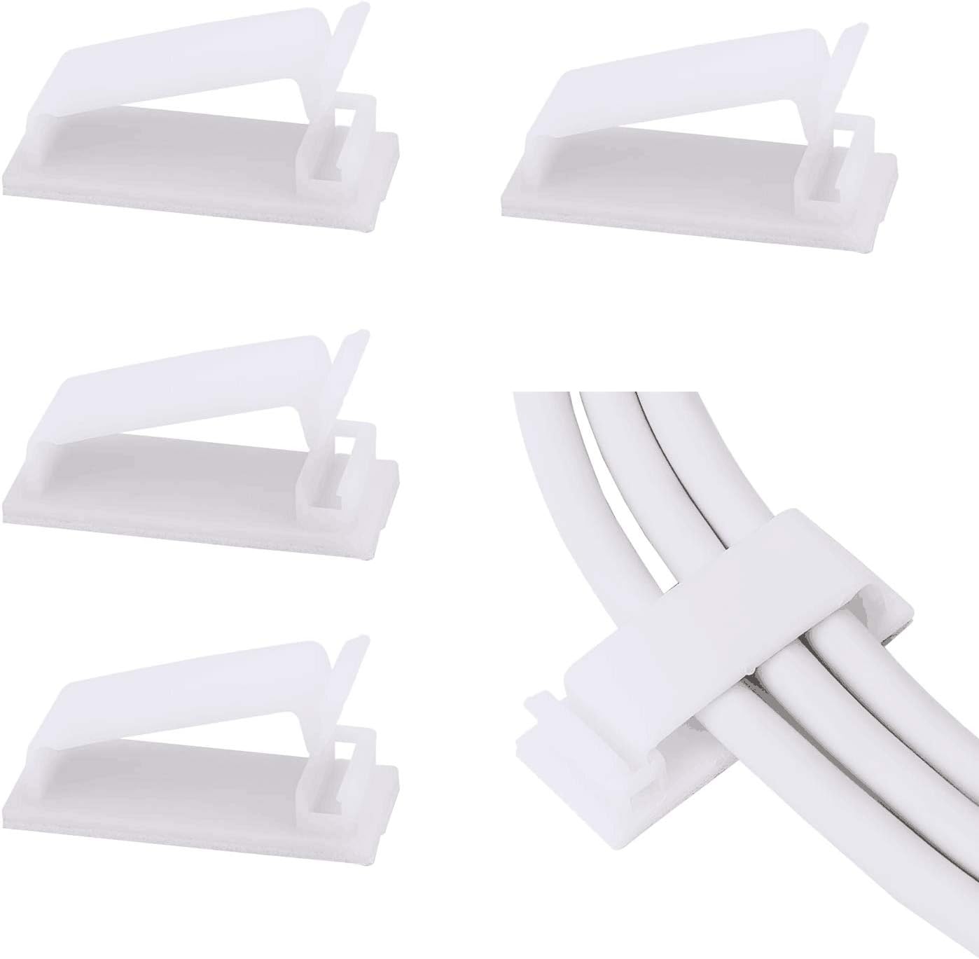 Adjustable Cable Clamps White - Set of 50 - Self-Adhesive Cable Clips - Cable Management for Desk & TV - Image 1