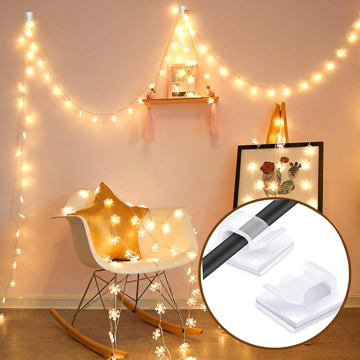 Cable Clips Transparent Red - Set of 60 - Self-Adhesive Cable Holders - For Christmas Lights & Cable Management - Indoor & Outdoor - Image 2