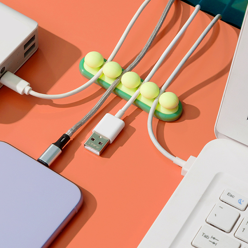 Pea Pod Cable Organizer - Green - Self-Adhesive Cable Holder - Silicone - For Office & Home - Image 4