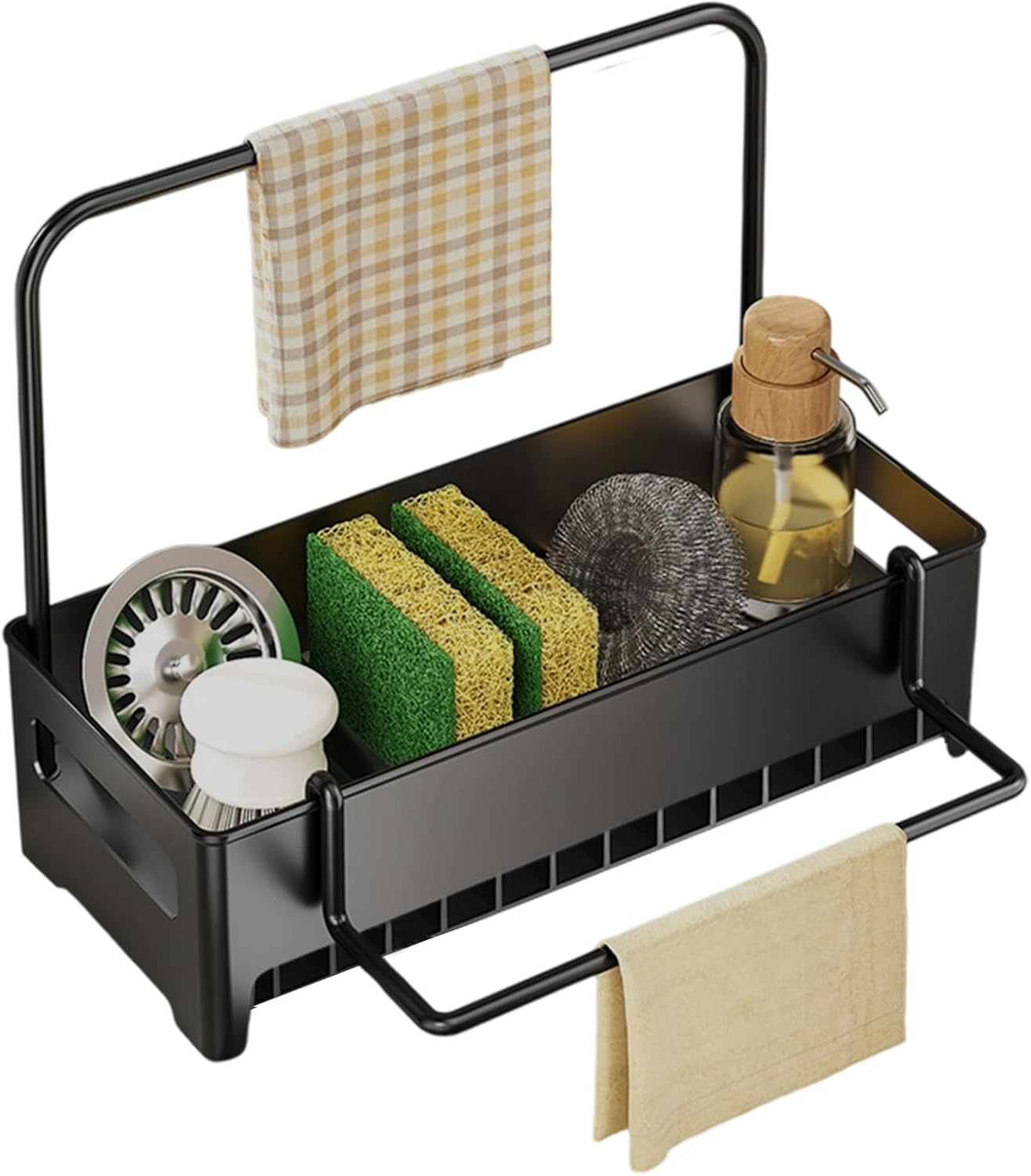 Sink Organizer with Towel Rack - Sponge Holder Kitchen - Countertop Storage Rack - For Sponges & Brushes - Image 1
