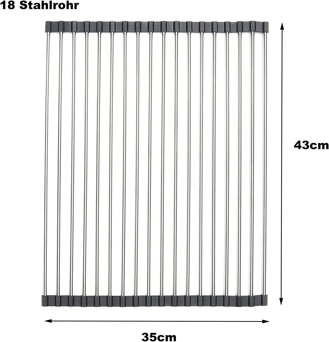 Roll-up Dish Draining Rack Black - 43 x 35 cm - Sink Roll Mat - Draining Grid for Dishes & Vegetables - Image 3