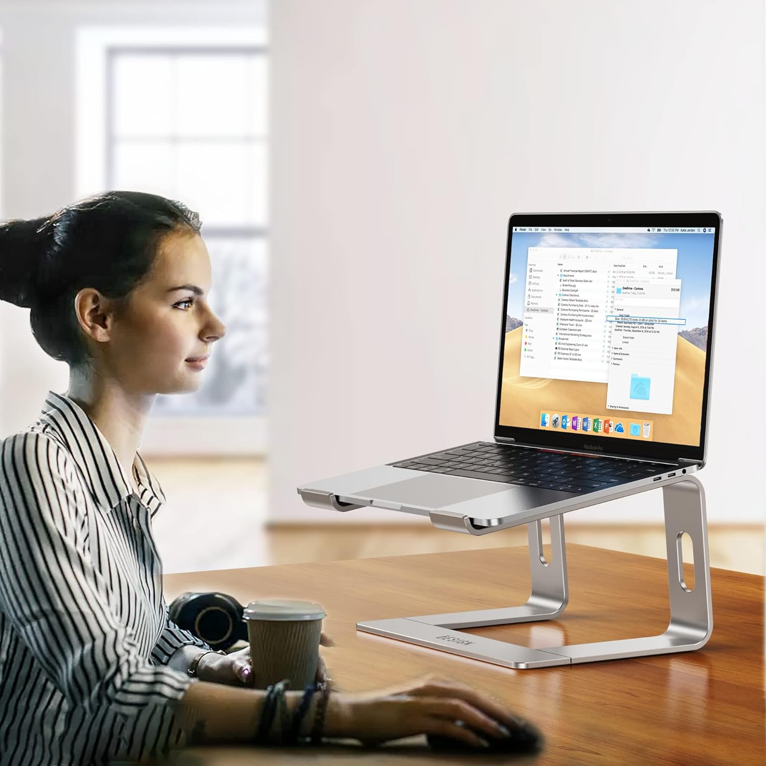 Ergonomic Aluminum Laptop Stand - Removable & Height Adjustable - Suitable for 10-14 inch Notebooks - Metal Silver - Image 4