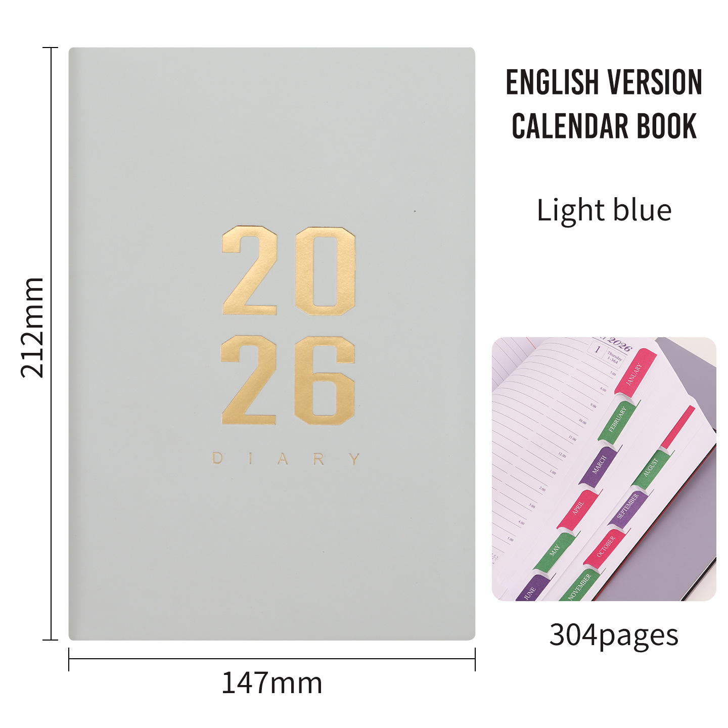 2026 Agenda - Daily Agenda - A5 Format - 1 Day per Page - 304 Pages - [light blue] - Hardcover - Image 1