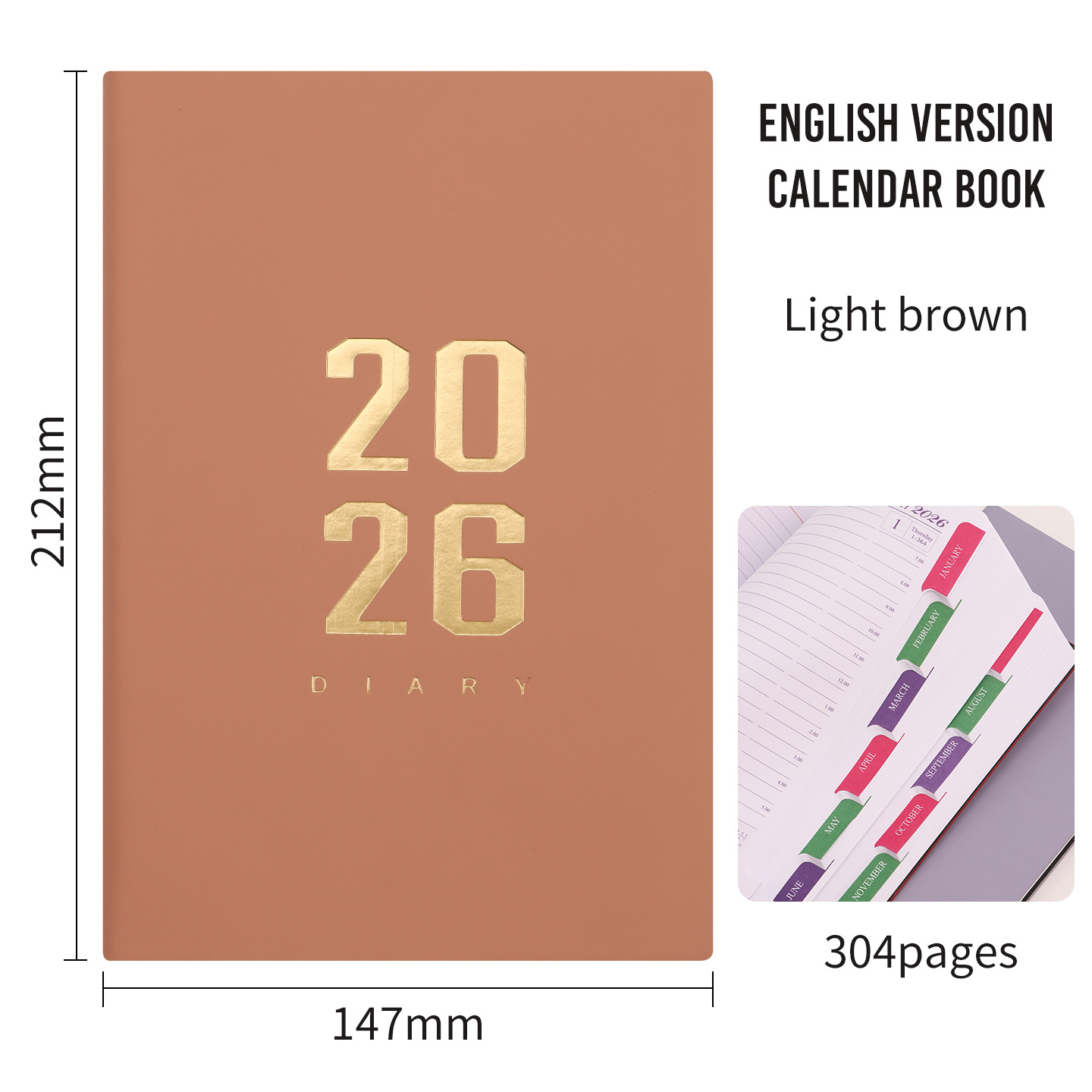 Agenda 2026 - Daily Agenda - A5 Format - 1 Day per Page - 304 Pages - [Light Brown] - Hardcover - Image 1