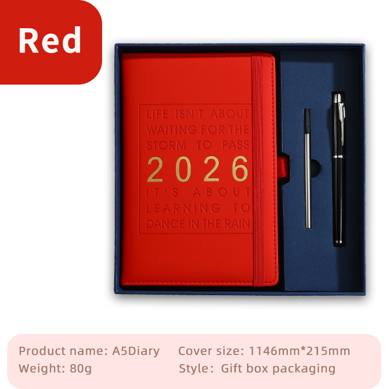 Agenda 2026 - Daily Agenda & Planner - A5 Format - 365 Day Overview - Hardcover - [Red] - Image 1