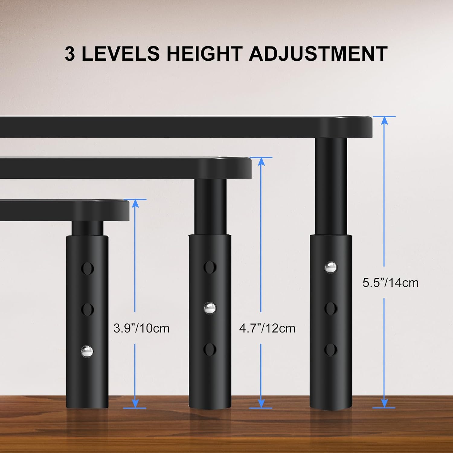 Metal Monitor Riser - Screen Stand - Adjustable in 3 Heights - Black - Image 2