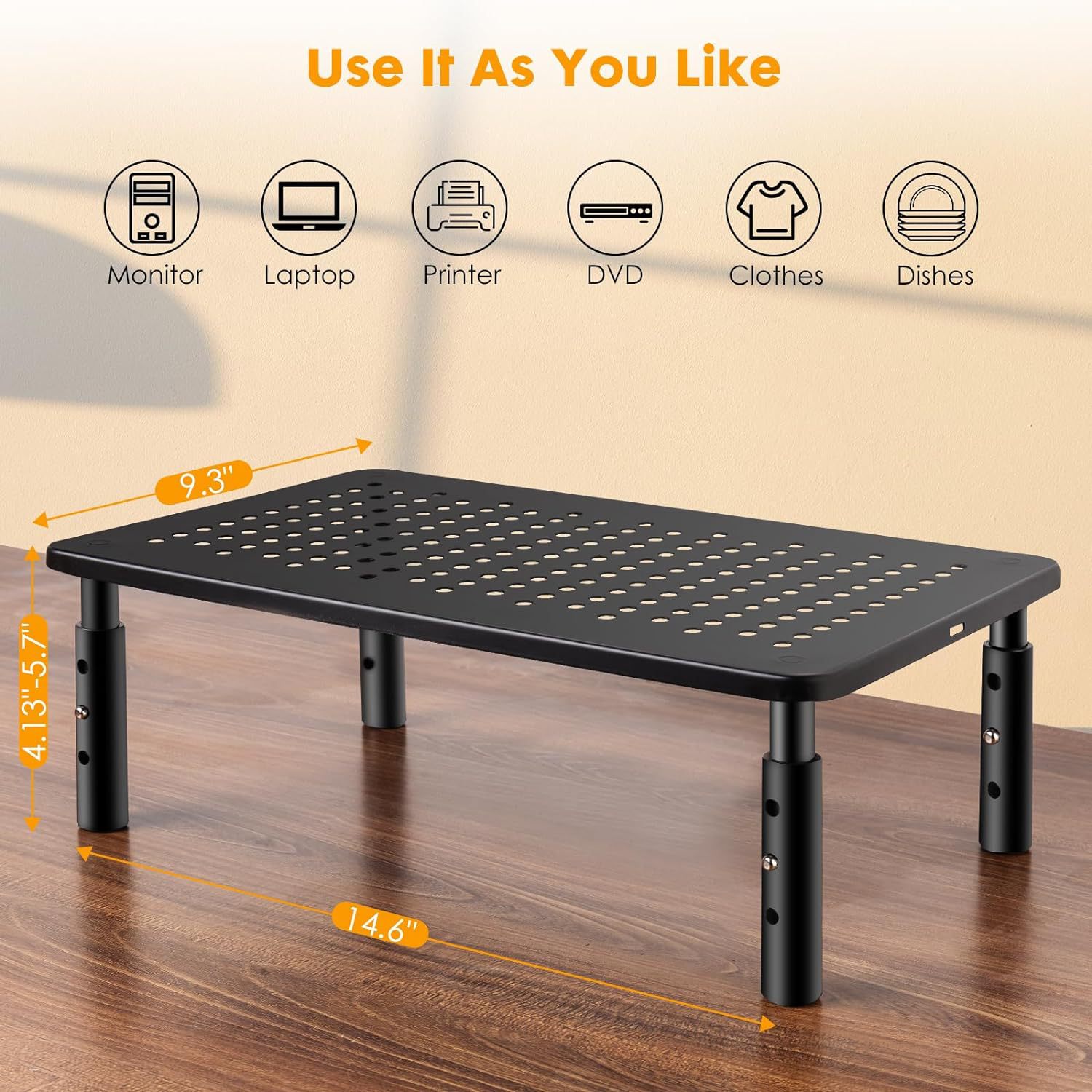 Metal Monitor Riser - Screen Stand - Adjustable in 3 Heights - Black - Image 3
