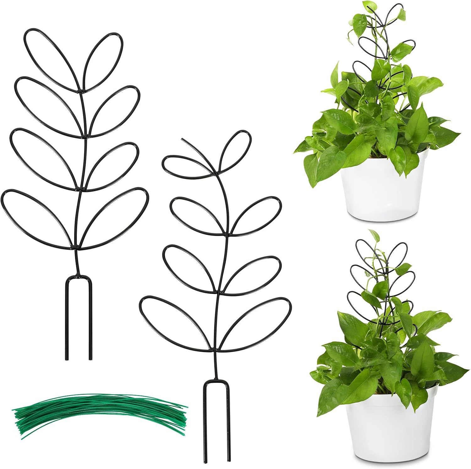 Plant Support Climbing Plants - Leaf-Shaped Plant Climbing Rack - Decorative Plant Pole for Indoor Use - Includes 20 Tie Straps - Black - Image 1