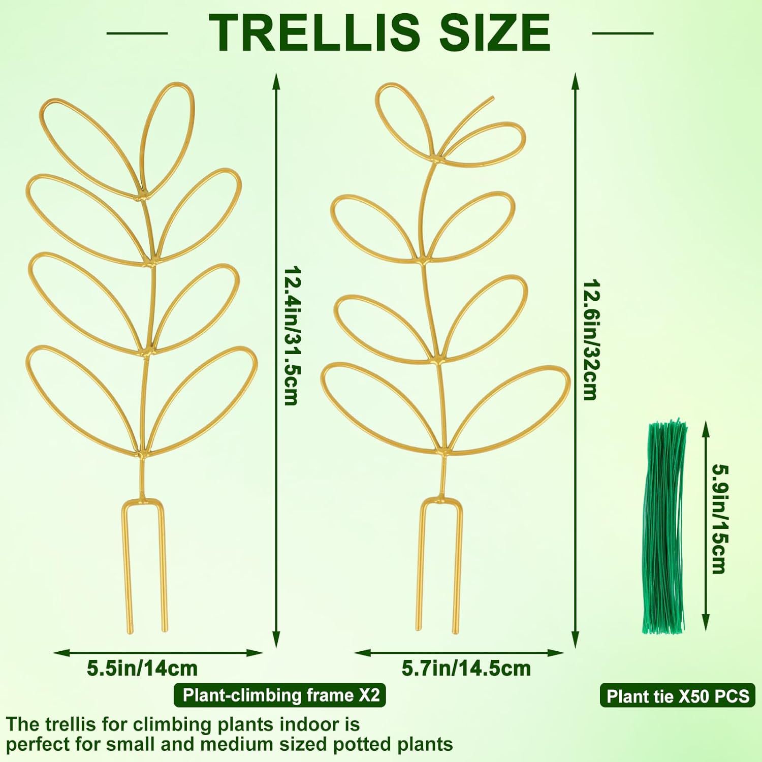 Plant Support Climbing Plants - Leaf-Shaped Plant Climbing Rack - Decorative Plant Pole for Indoor Use - Includes 20 Tie Straps - Green - Image 2