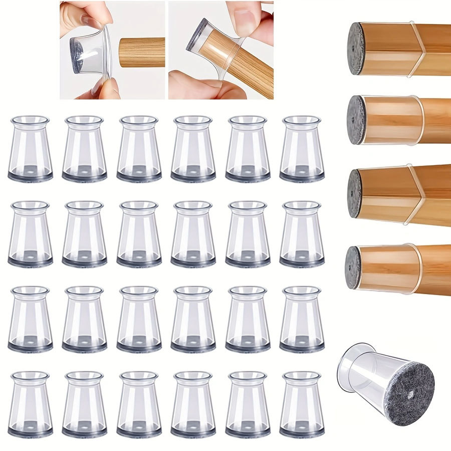 Chair Leg Caps Set of 24 - Ø 16-22 mm - Round - Transparent Silicone - Floor Protectors for Wooden Floors - Image 1