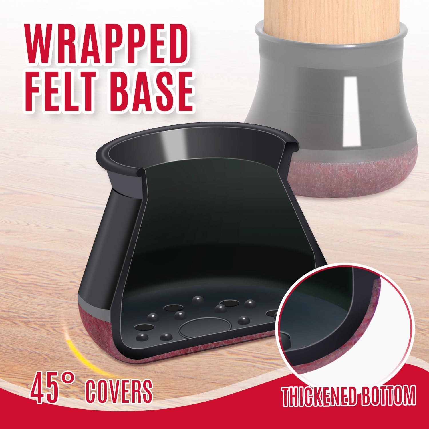 Black Chair Leg Caps - Set of 24 - Size S - Silicone Floor Protectors - Against Scratches and Noise - Image 5