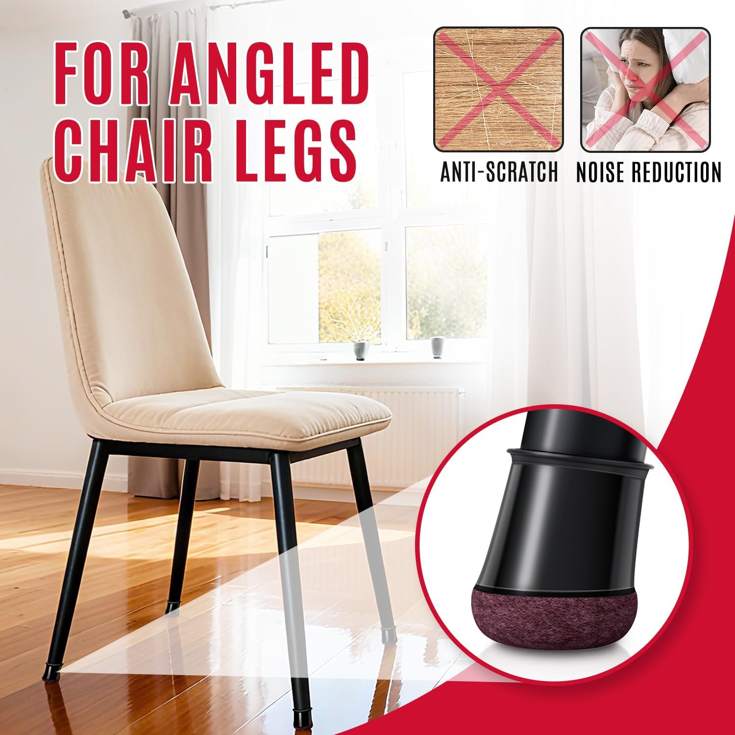 Black Chair Leg Caps - Set of 24 - Size L - Silicone Floor Protectors - Against Scratches and Noise - Image 3