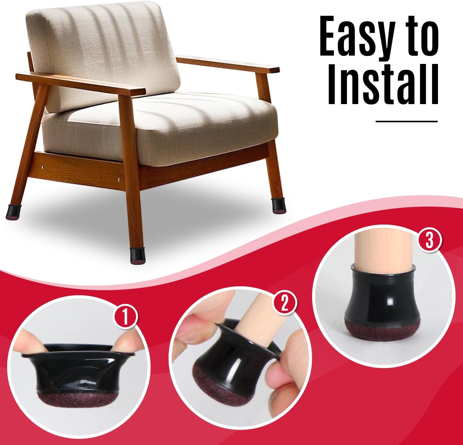 Black Chair Leg Caps - Set of 24 - Size L - Silicone Floor Protectors - Against Scratches and Noise - Image 4