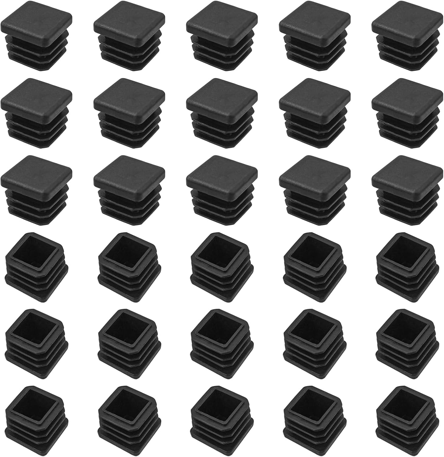 Square Tube Caps 20x20 mm - Set of 30 - Black - Insert Caps for Furniture & Chairs - Image 1