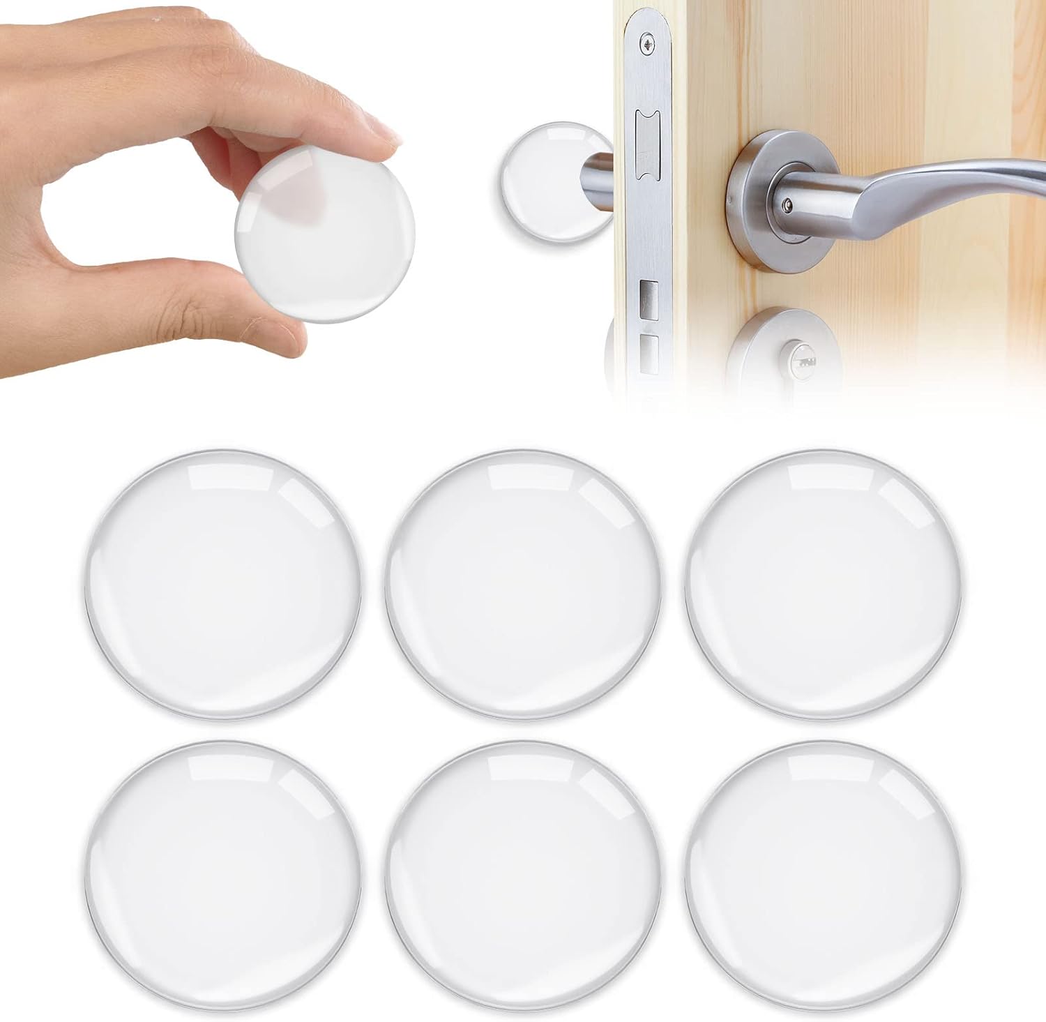 Door Stopper Wall Transparent - Set of 6 - Ø 4 cm - Self-adhesive Door Buffers - Wall Protection against Door Handles - Image 1