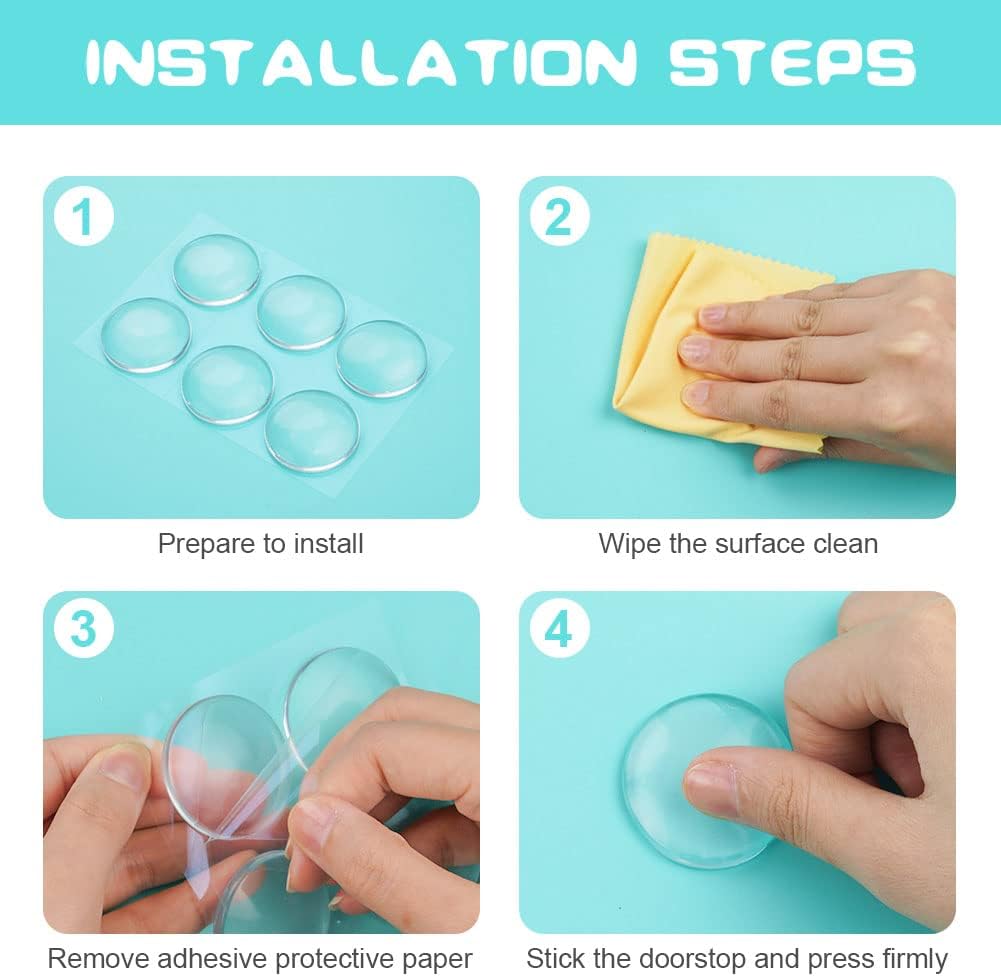 Door Stopper Wall Transparent - Set of 6 - Ø 4 cm - Self-adhesive Door Buffers - Wall Protection against Door Handles - Image 3