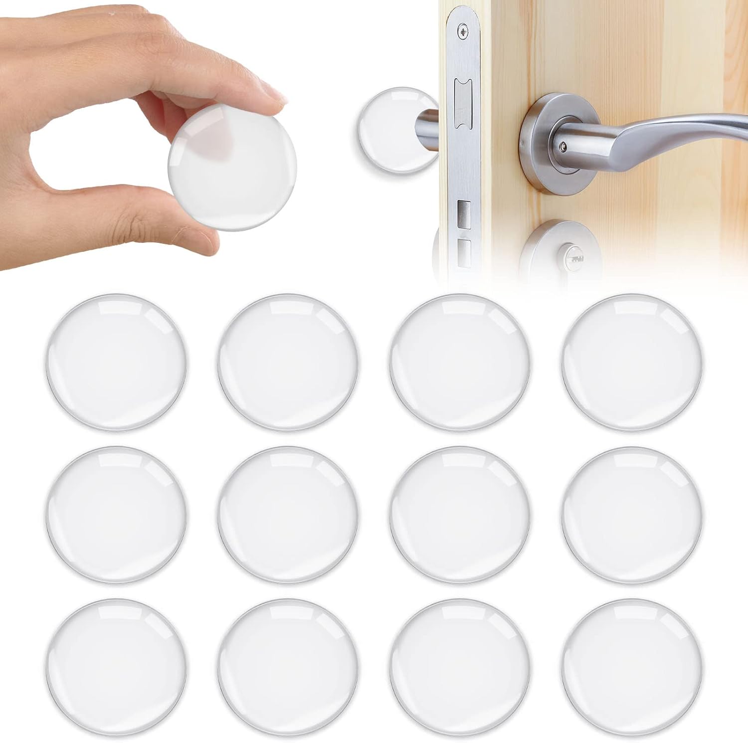 Door Stopper Wall Transparent - Set of 12 - Ø 4 cm - Self-adhesive Door Buffers - Wall Protection against Door Handles - Image 1
