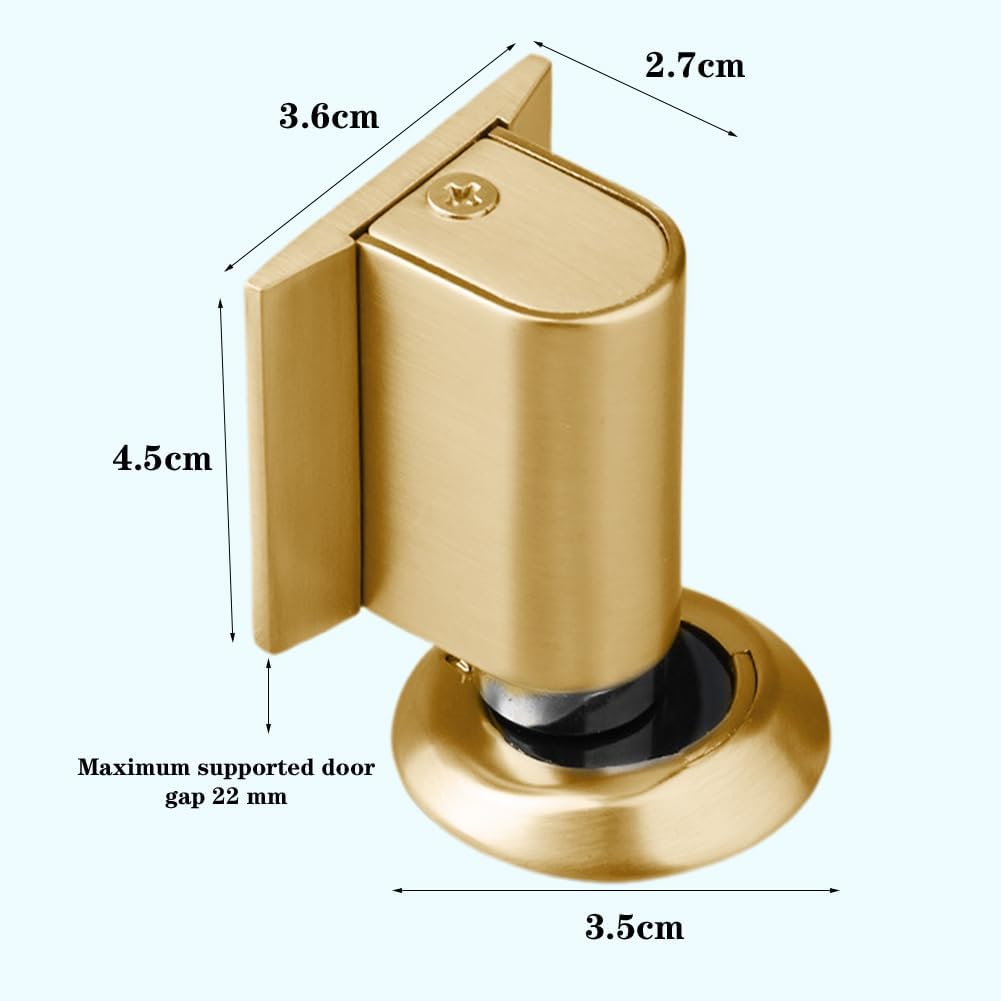 Magnetic Door Stopper Floor Gold - No Drilling - Self-Adhesive - Metal - Including Raising Disc - Image 2