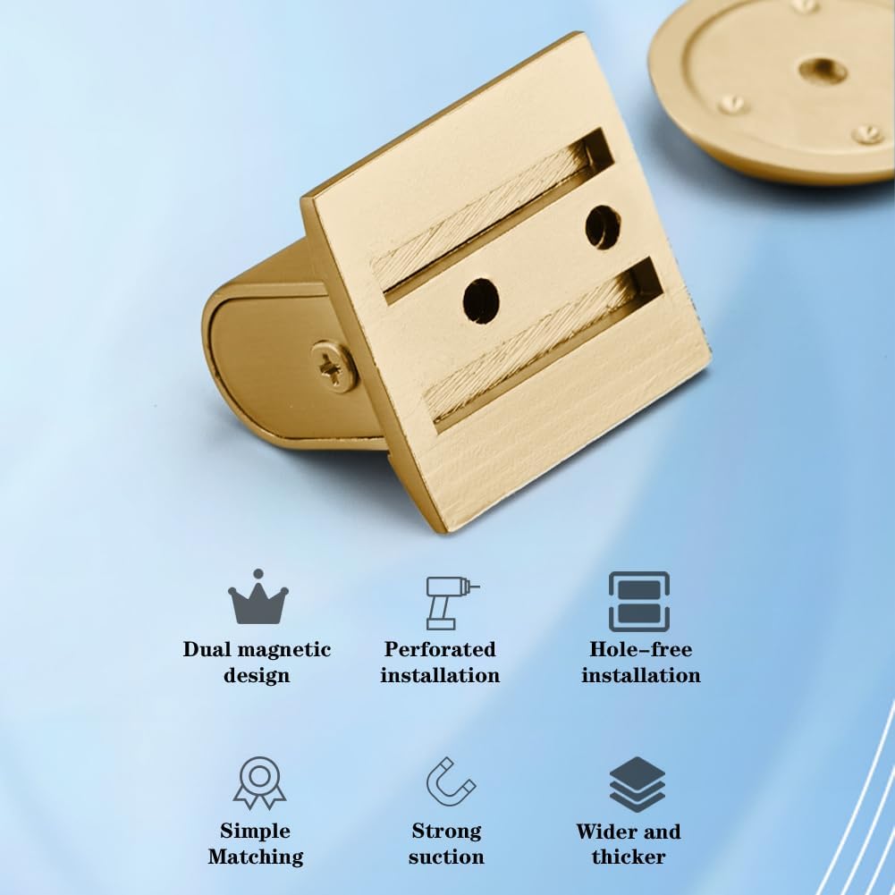 Magnetic Door Stopper Floor Gold - No Drilling - Self-Adhesive - Metal - Including Raising Disc - Image 3