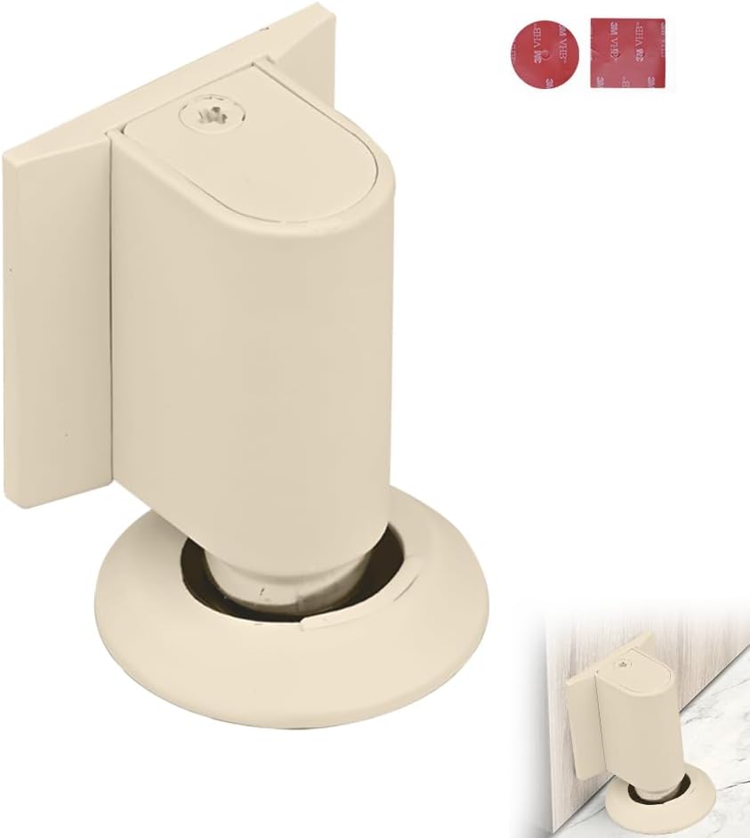 Magnetic Door Stopper Floor White - No Drilling - Self-adhesive - Metal - Including Raising Disc - Image 1