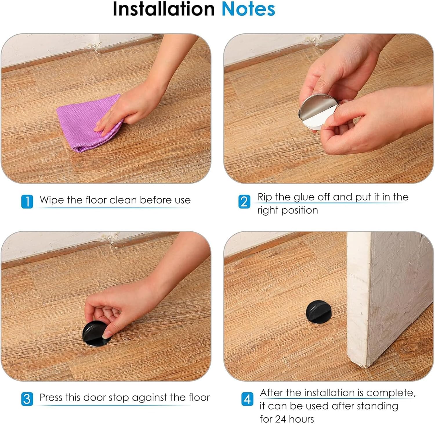 Door Stopper Floor Half Moon - Set of 2 - Black - Self-adhesive - No Drilling - Stainless Steel - Image 4