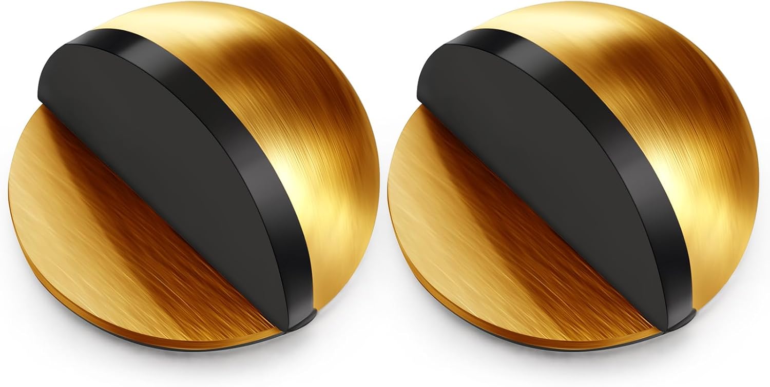 Door Stopper Floor Half Moon - Set of 2 - Gold - Self-adhesive - No Drilling - Stainless Steel - Image 1