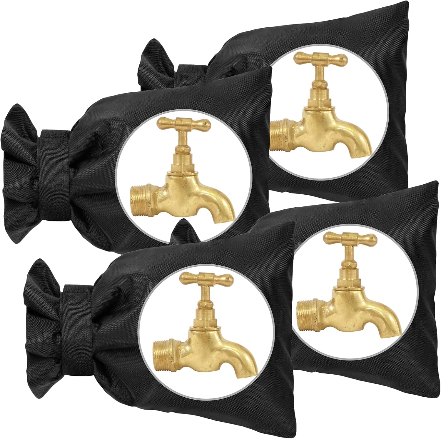 Outdoor tap covers set of 4 - thermal frost protection - waterproof tap protectors - black - Image 1