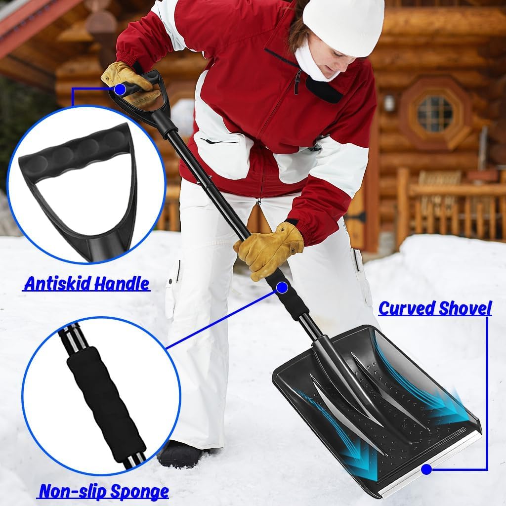 Snow Shovel - Lightweight & Portable - Snow Plow for Car, Driveway & Camping - Black - Image 5