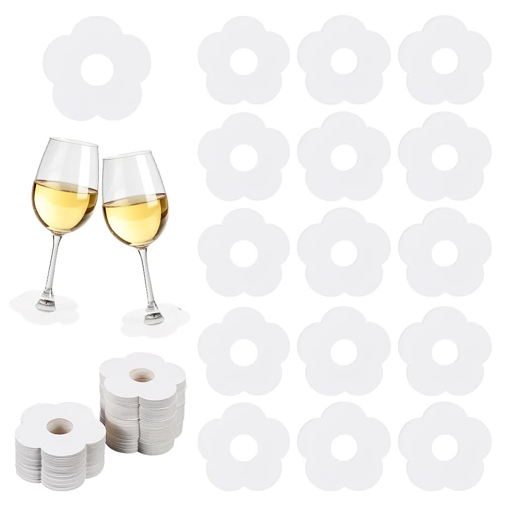 100 Pieces Wine Glass Markers Paper - Blank Flower Place Cards - DIY Wine Hangers for Weddings & Parties - White - Image 1