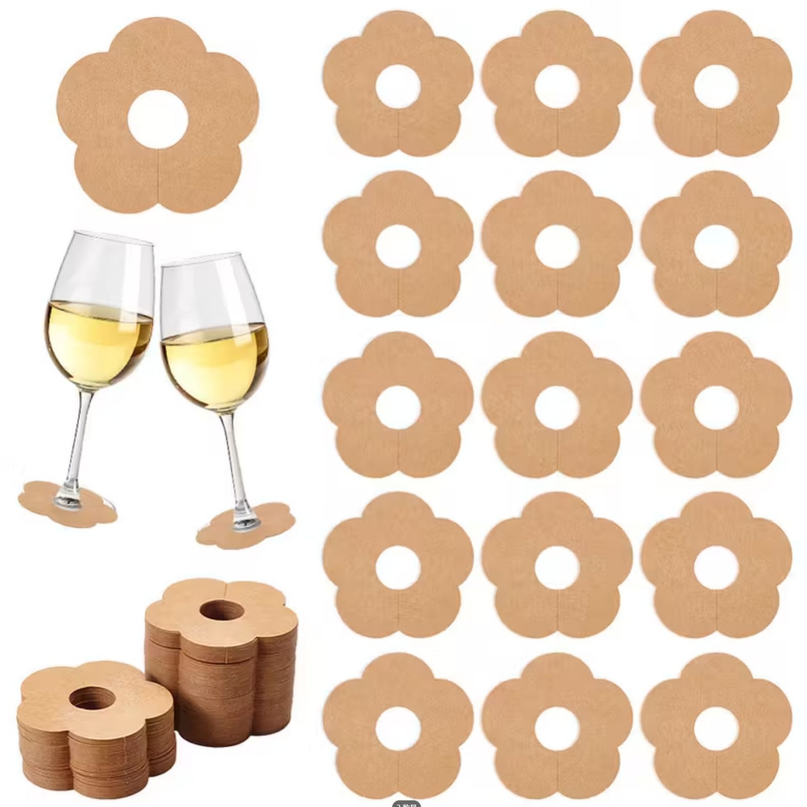 100 Pieces Wine Glass Markers Paper - Blank Flower Place Cards - DIY Wine Hangers for Weddings & Parties - Brown - Image 1