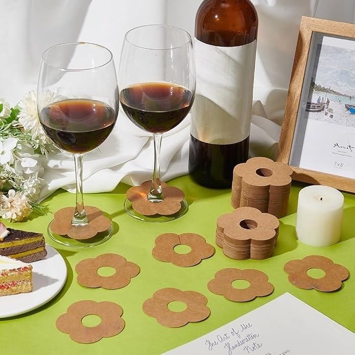 100 Pieces Wine Glass Markers Paper - Blank Flower Place Cards - DIY Wine Hangers for Weddings & Parties - Brown - Image 2