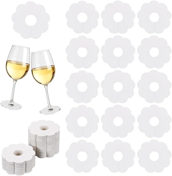 300 Pieces Wine Glass Markers Paper - Blank Flower Place Cards - DIY Wine Hangers for Weddings & Parties - White - Image 1
