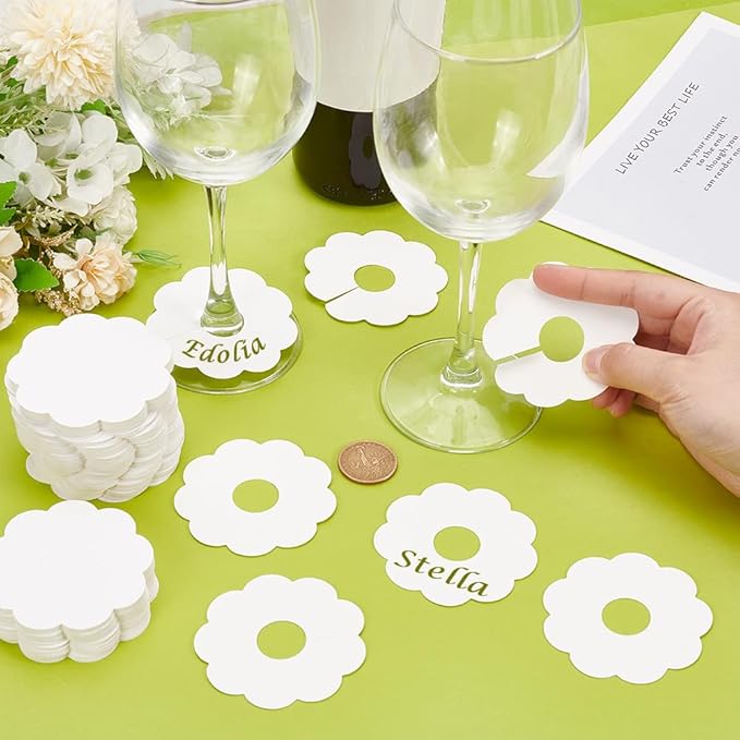 300 Pieces Wine Glass Markers Paper - Blank Flower Place Cards - DIY Wine Hangers for Weddings & Parties - White - Image 4