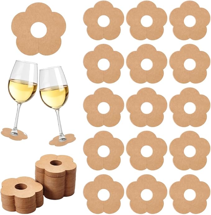300 Pieces Wine Glass Markers Paper - Blank Flower Place Cards - DIY Wine Hangers for Weddings & Parties - Brown - Image 1