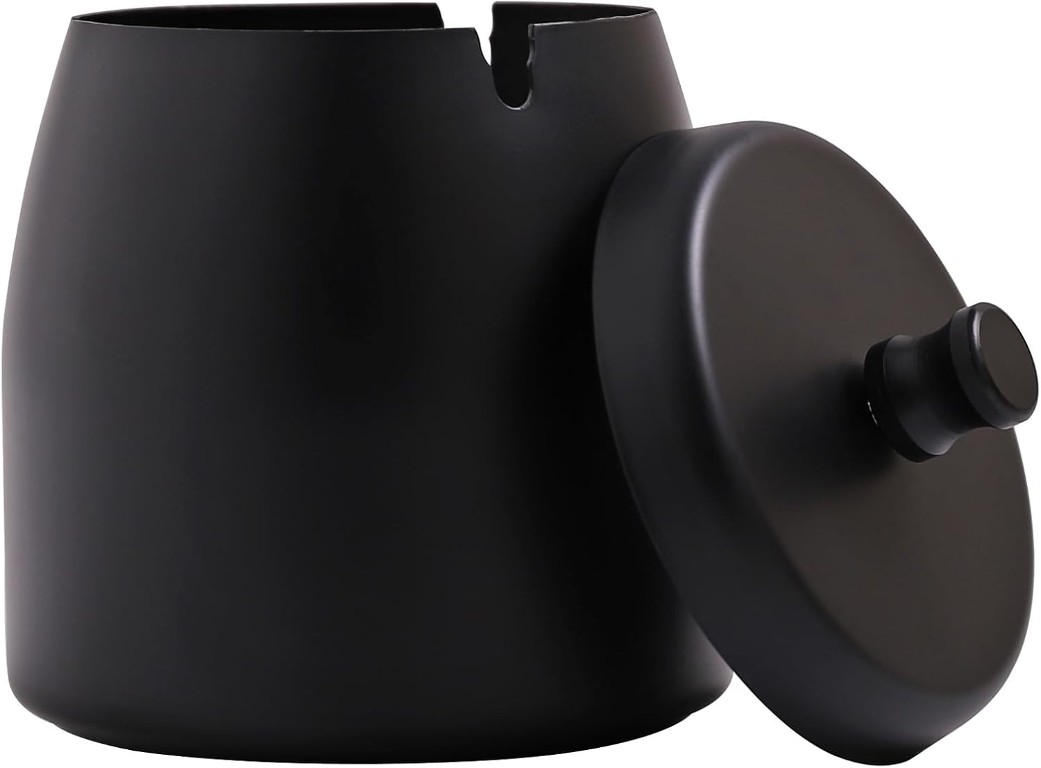 Stainless Steel Ashtray with Lid - Black - Ø 9 cm - Wind Ashtray for Outdoor & Indoor Use - Storm Ashtray - Image 1